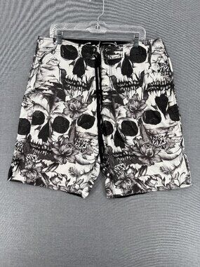 Vtg Sideout Skull Board Shorts Mens 38 10" Grunge Swim Trunks Y2K Drawstring